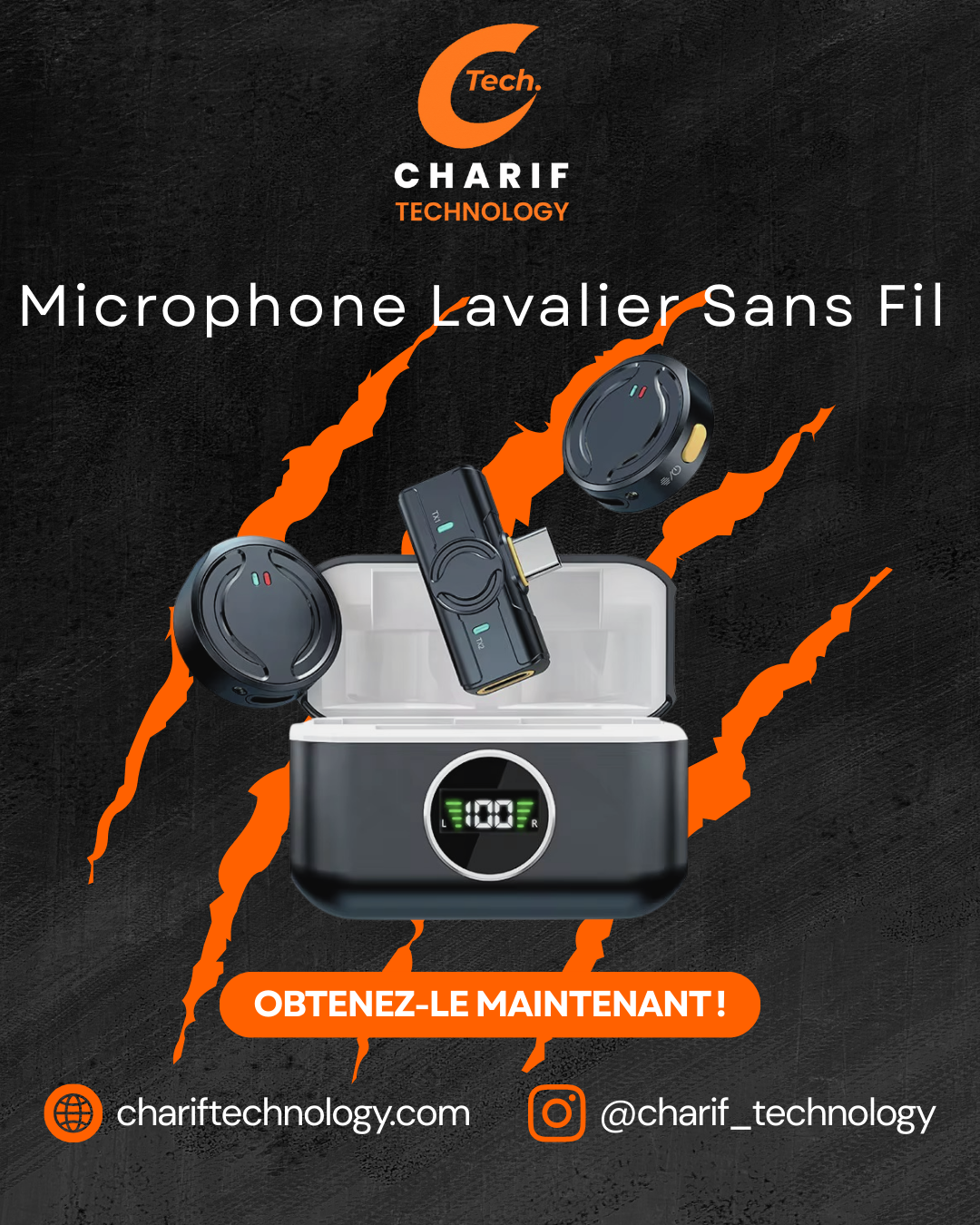 Microphone Lavalier Sans Fil lightning, avec Boîtier de Charge | Son Clair & Professionnel