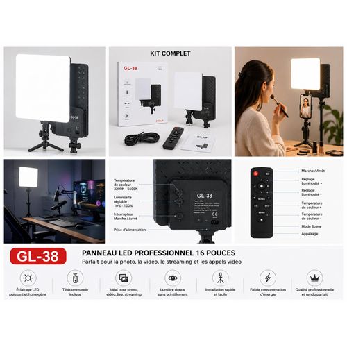 Gl-38 Led Panel Light – Éclairage Photo & Vidéo Haute Luminosité