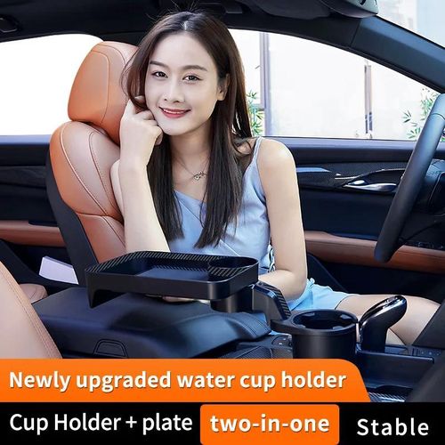Porte-Gobelet de Voiture avec Plateau Extensible et Rotation 360° – Support Repas, Téléphone, Café et Accessoires