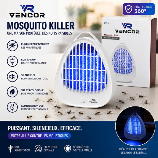 Lampe Anti-Moustiques UV Vencor HY-1 – Tue-Moustiques Électrique Blanc à Brancher, Silencieux et Sans Produit Chimique