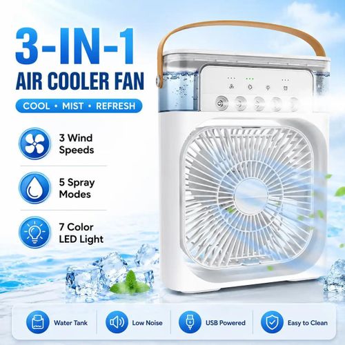 Ventilateur Brumisateur Portable Rafraîchisseur d’Air 3 en 1 5 Modes Brume LED 7 Couleurs USB-C