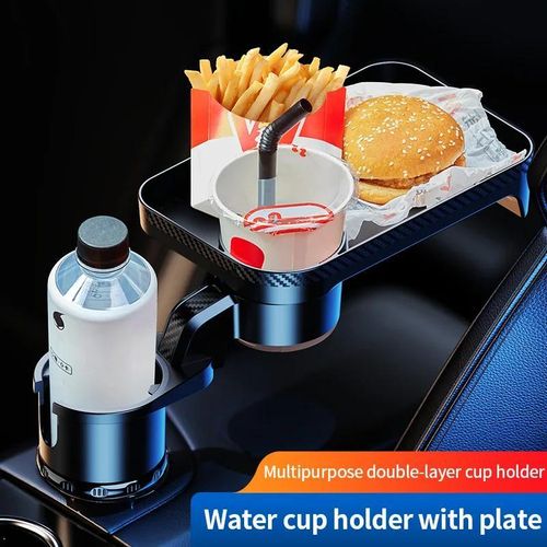 Porte-Gobelet de Voiture avec Plateau Extensible et Rotation 360° – Support Repas, Téléphone, Café et Accessoires