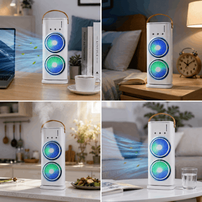 Ventilateur Double Turbine Brumisateur Rechargeable USB