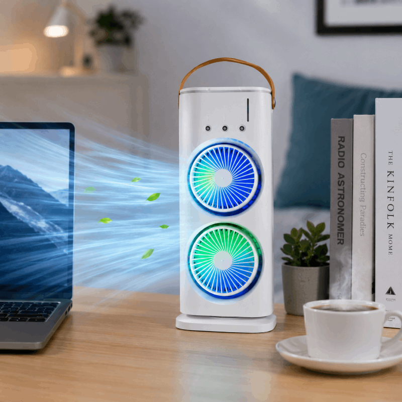 Ventilateur Double Turbine Brumisateur Rechargeable USB