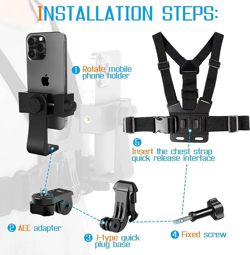Support de Poitrine Universel pour Smartphone – Réglable pour Vidéo, Sport et Vlog