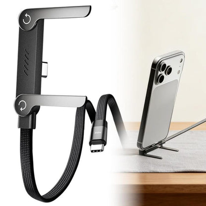 Câble type-c vers type-c 240 W avec support pliable intégré pour téléphone et tablette.