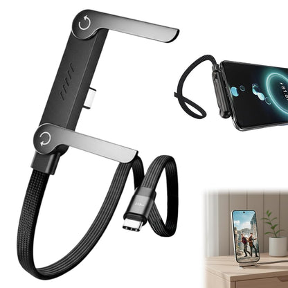 Câble type-c vers type-c 240 W avec support pliable intégré pour téléphone et tablette.